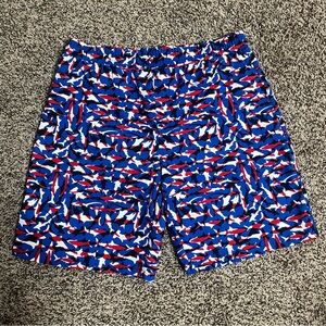 Blue Red White Patterned Swim Shorts